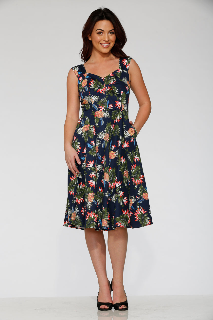 Navy Hawaiian Swing Dress