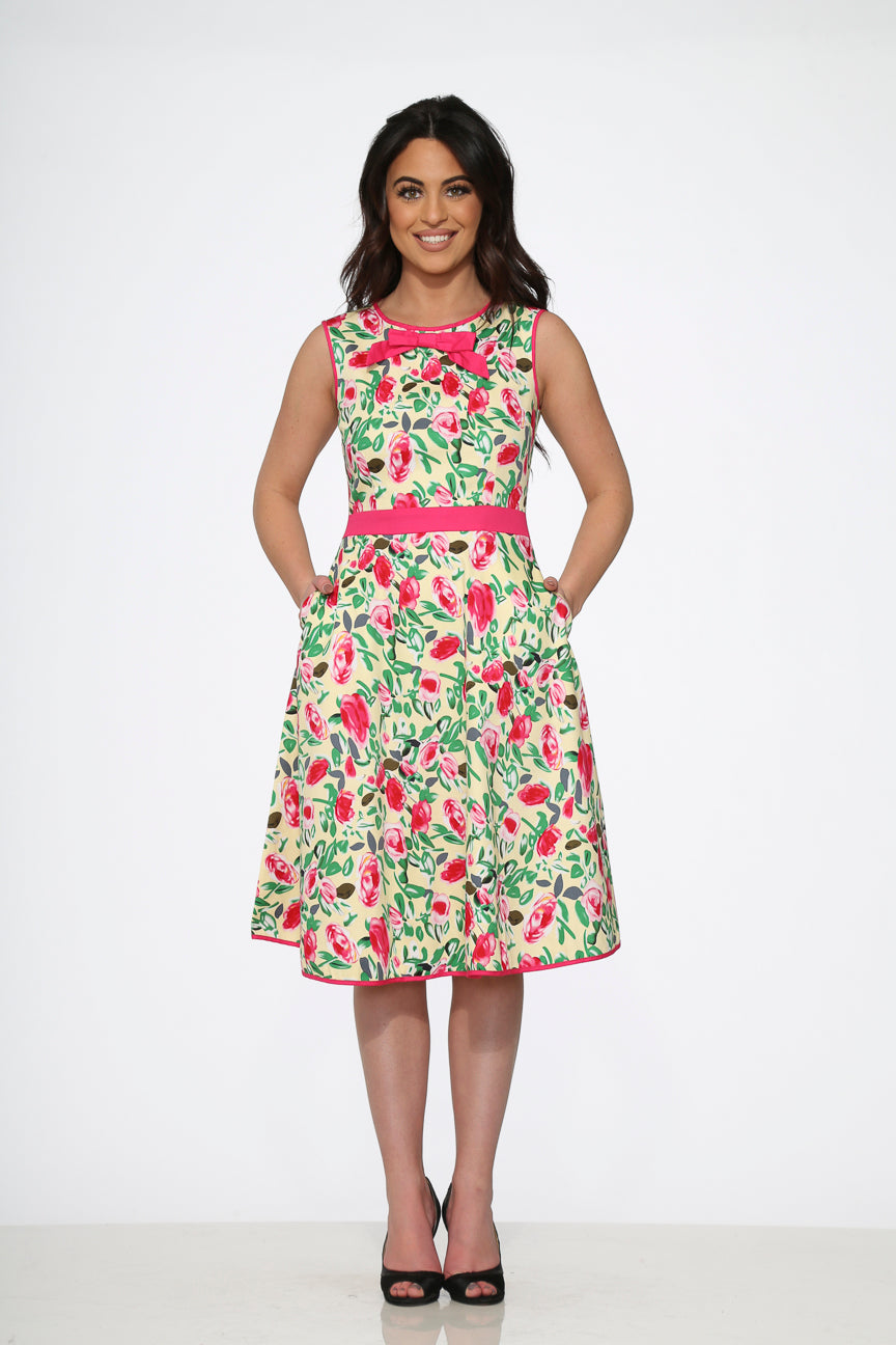Yellow and Red Rose Swing Dress