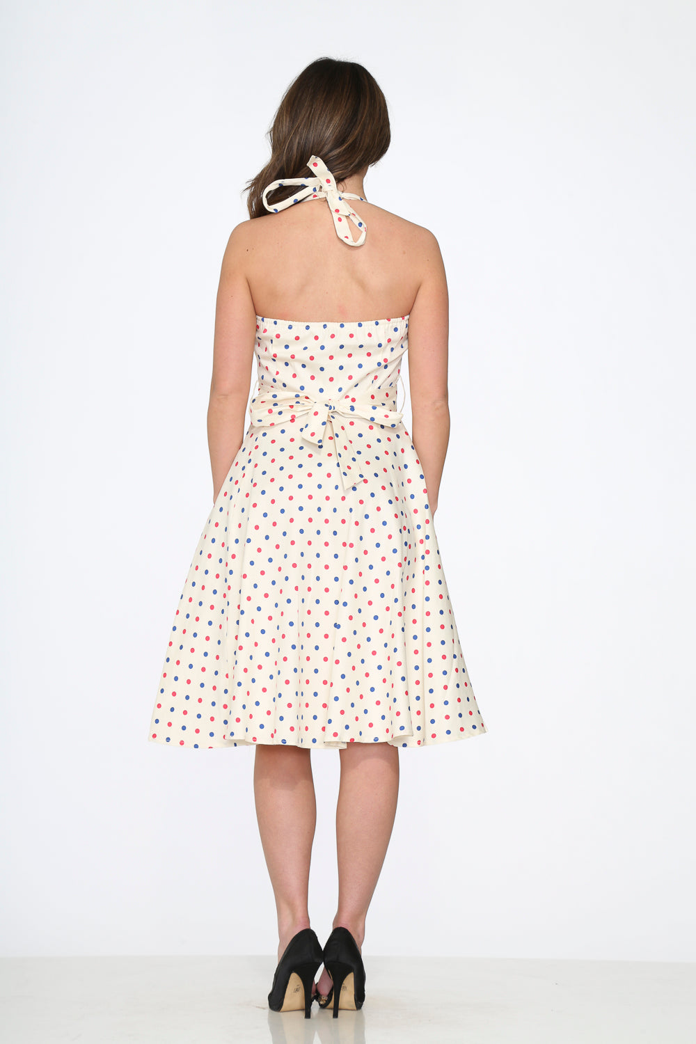 23232 White Candy Dot Halter Swing Dress