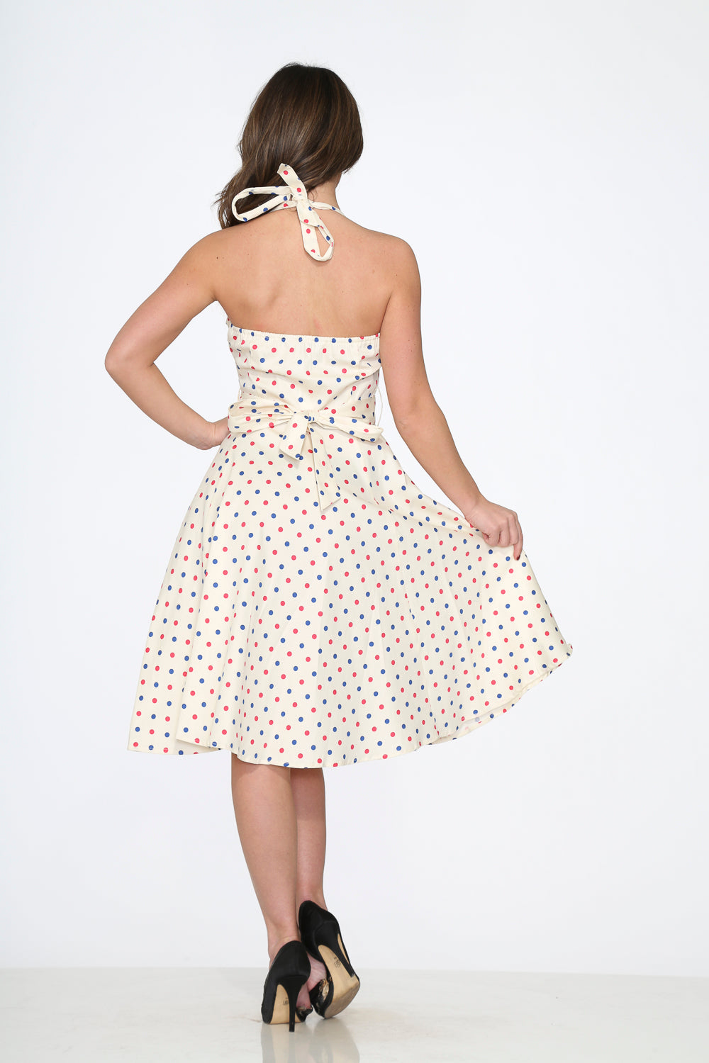 23232 White Candy Dot Halter Swing Dress
